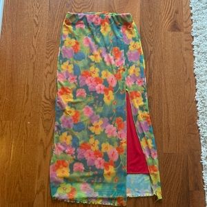 Urban Outfitters Multi Color Floral Stretch Mesh Midi Skirt.  Sx XS.
